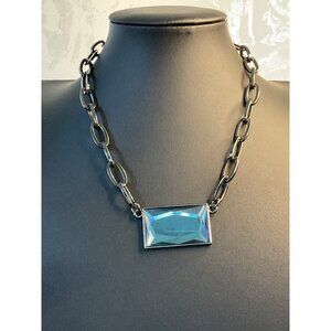 Lia Sophia Chunky Chain Necklace With Large Aqua Gemstone Pendant
